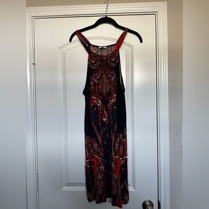Chic Paisley Midi Dress - Red and Blue